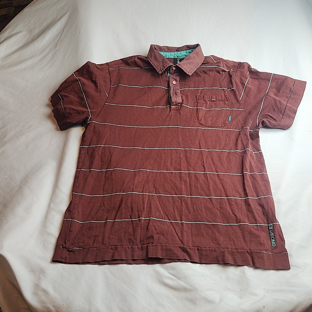 Billabong Polo Shirt Short Sleeve Striped Maroon Men's Size Large